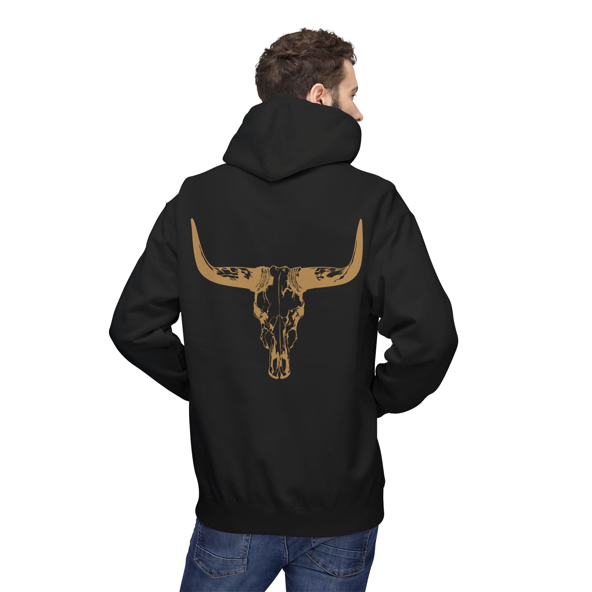 Distressed Gold Longhorn Skull Graphic Hoodie | No B.S. Collection