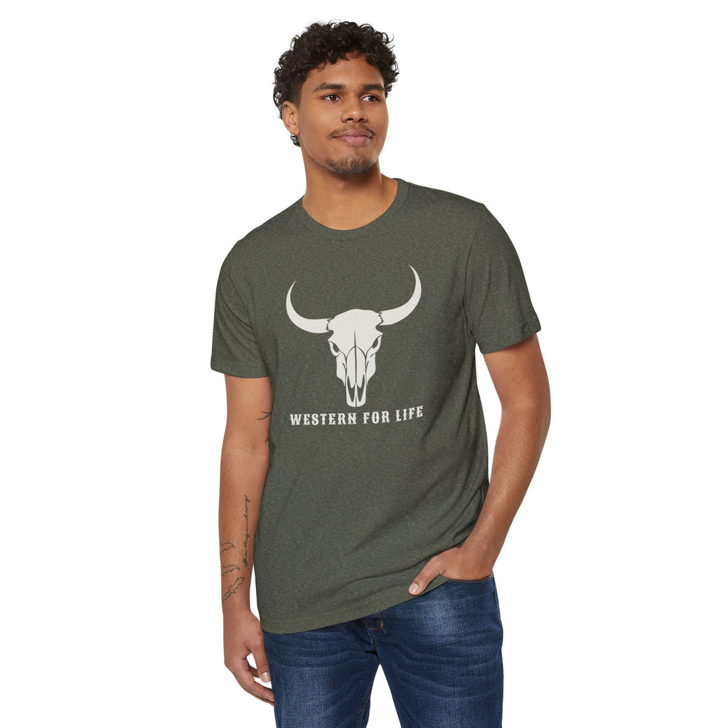 Western For Life T‑Shirt — Vintage Longhorn Skull Graphic Tee