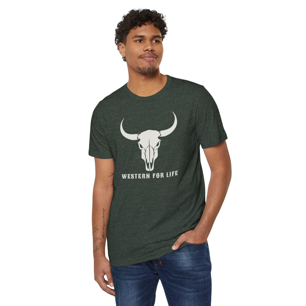 Western For Life T‑Shirt — Vintage Longhorn Skull Graphic Tee