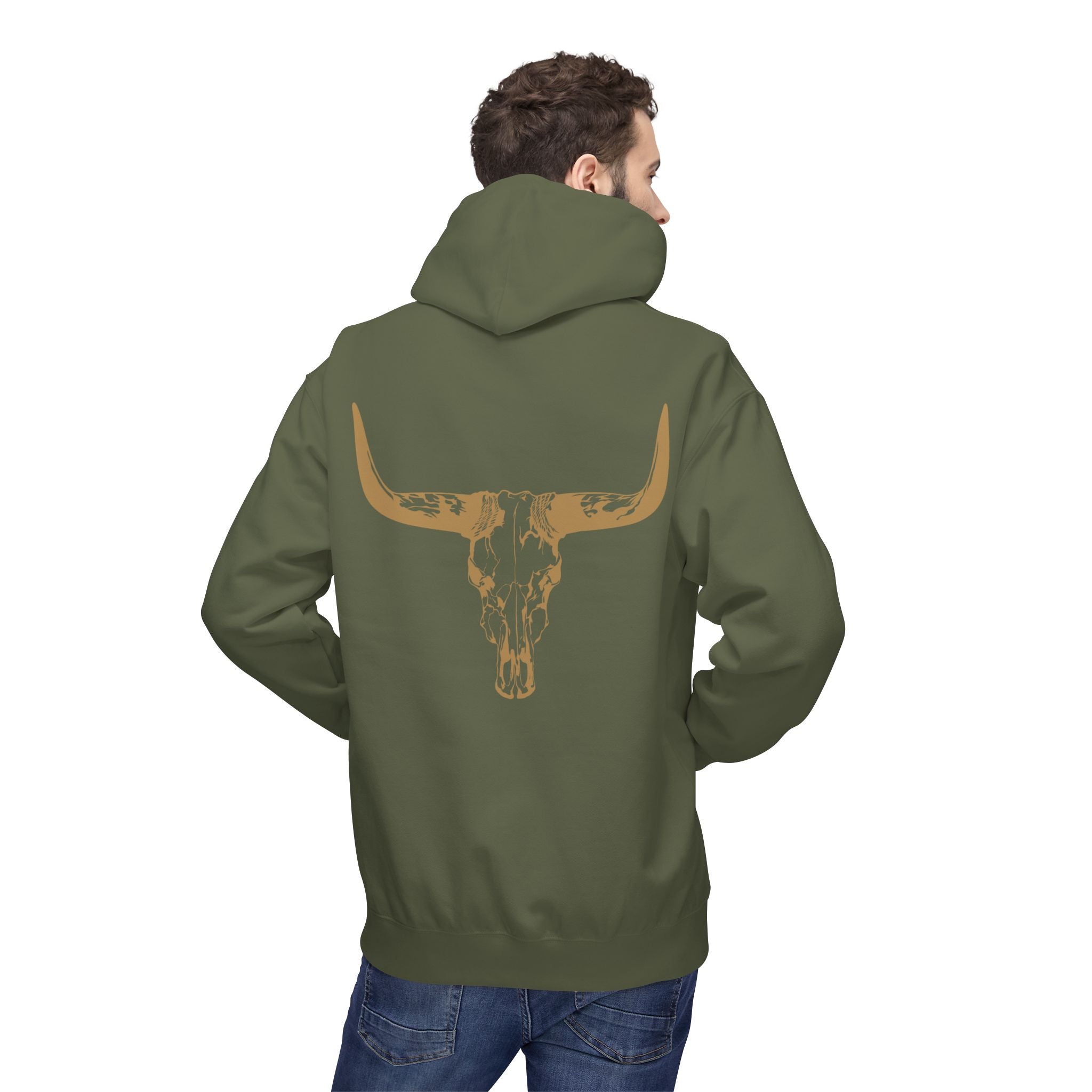 Distressed Gold Longhorn Skull Graphic Hoodie | No B.S. Collection