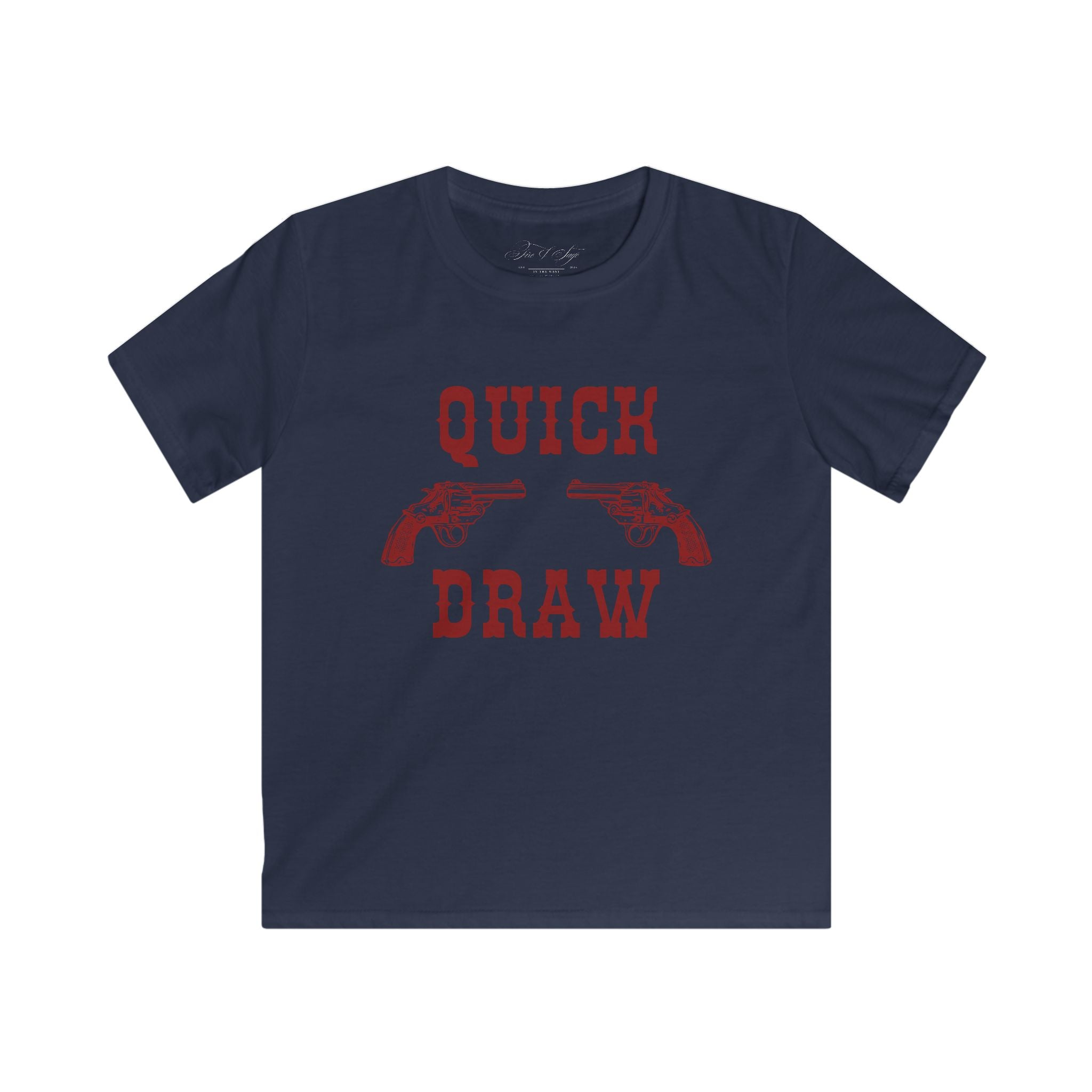 Kids Tee — "Quick Draw" Red Vintage Revolver Graphic