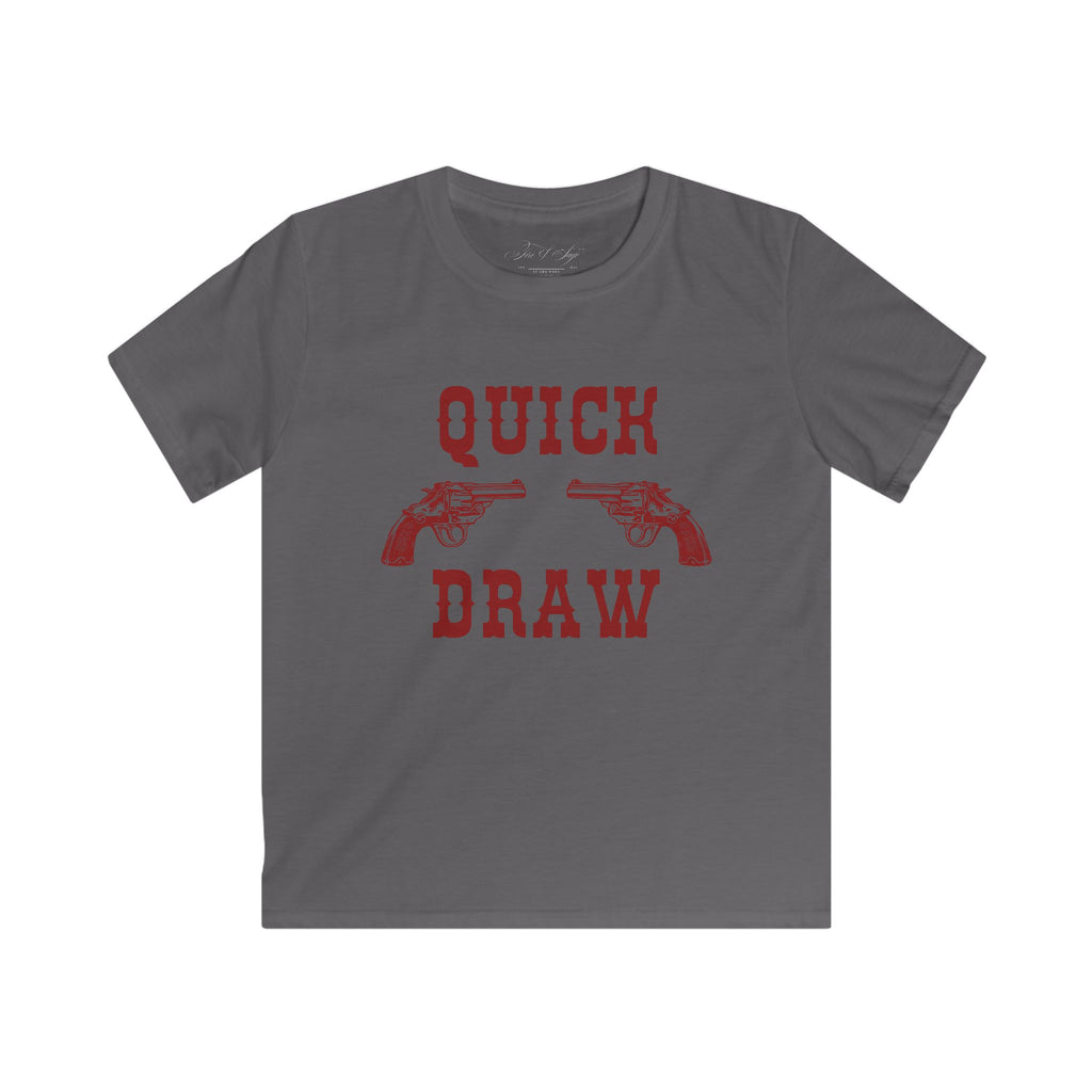 Kids Tee — "Quick Draw" Red Vintage Revolver Graphic