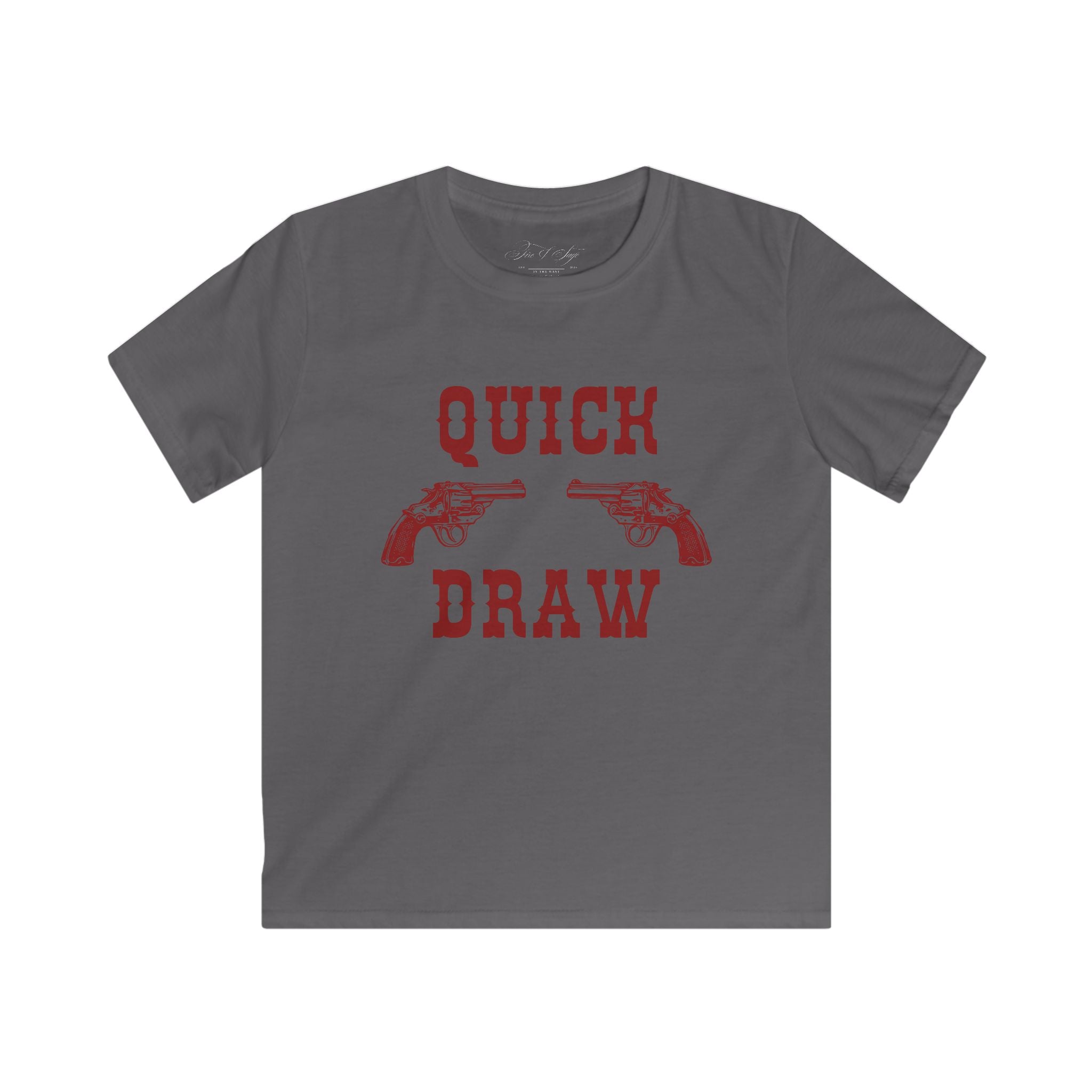 Kids Tee — "Quick Draw" Red Vintage Revolver Graphic
