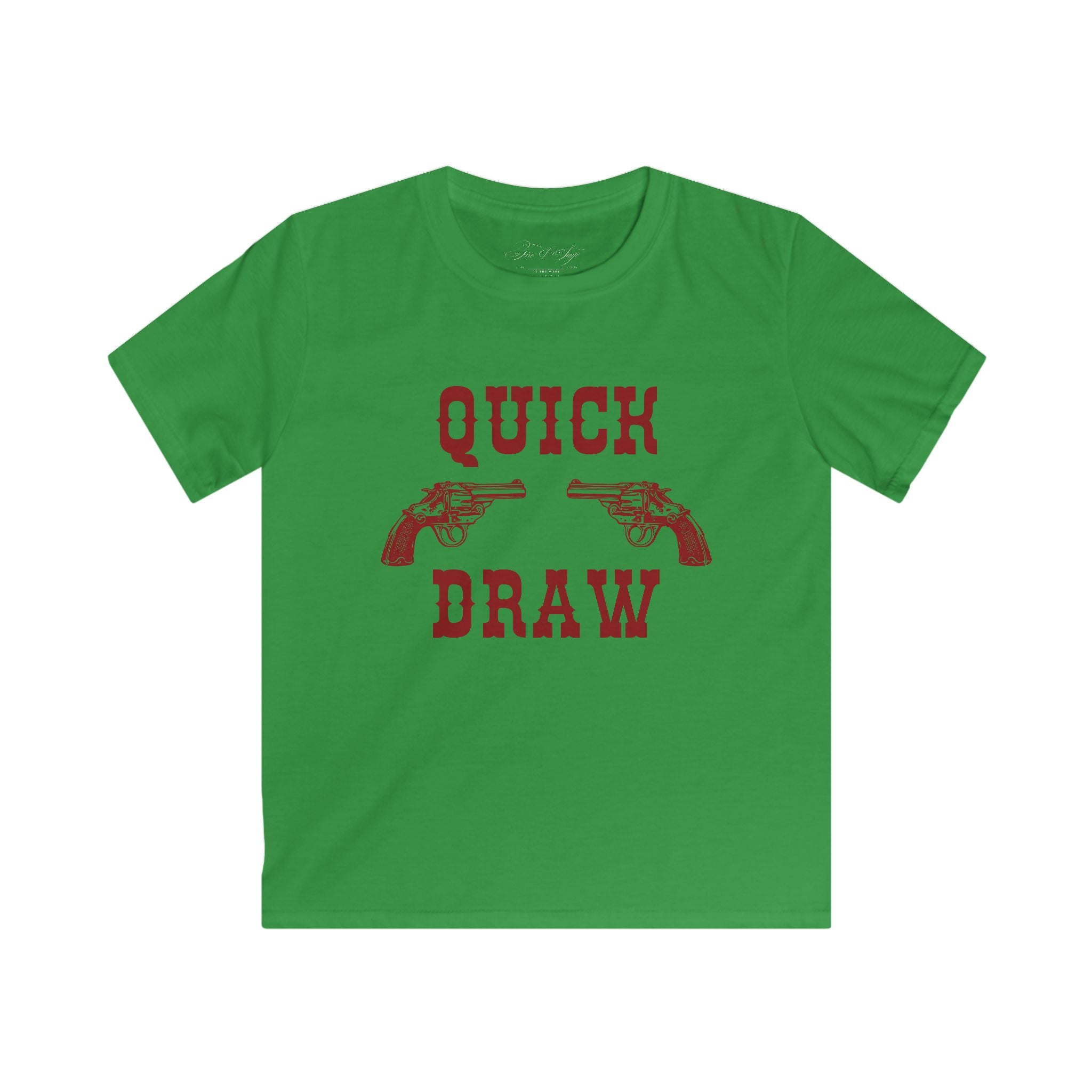 Kids Tee — "Quick Draw" Red Vintage Revolver Graphic