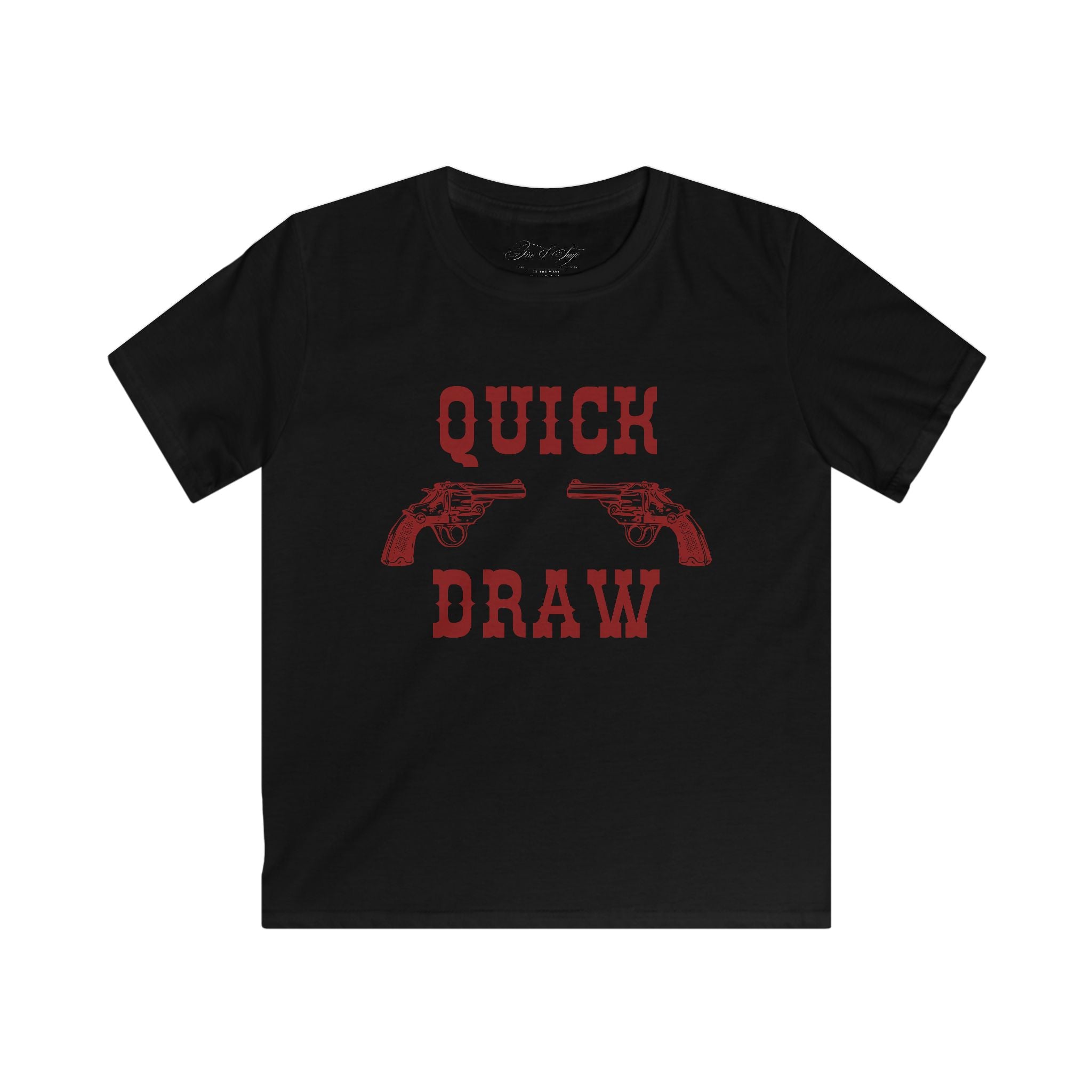 Kids Tee — "Quick Draw" Red Vintage Revolver Graphic