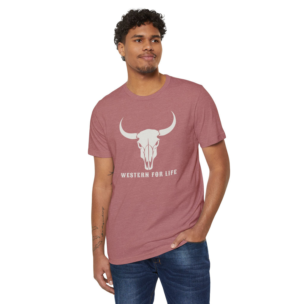 Western For Life T‑Shirt — Vintage Longhorn Skull Graphic Tee