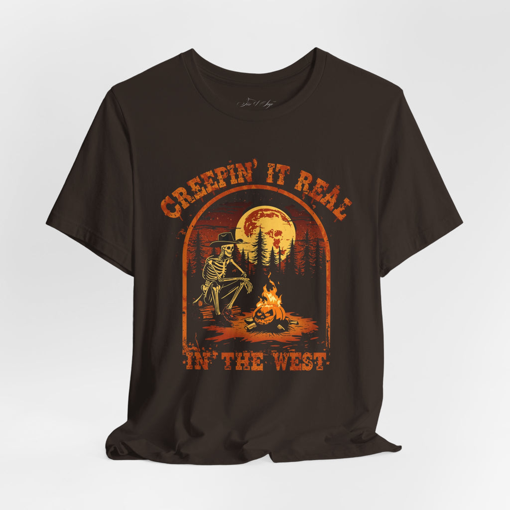 Creepin' It Real in the West T-Shirt — Western Skeleton Campfire Tee