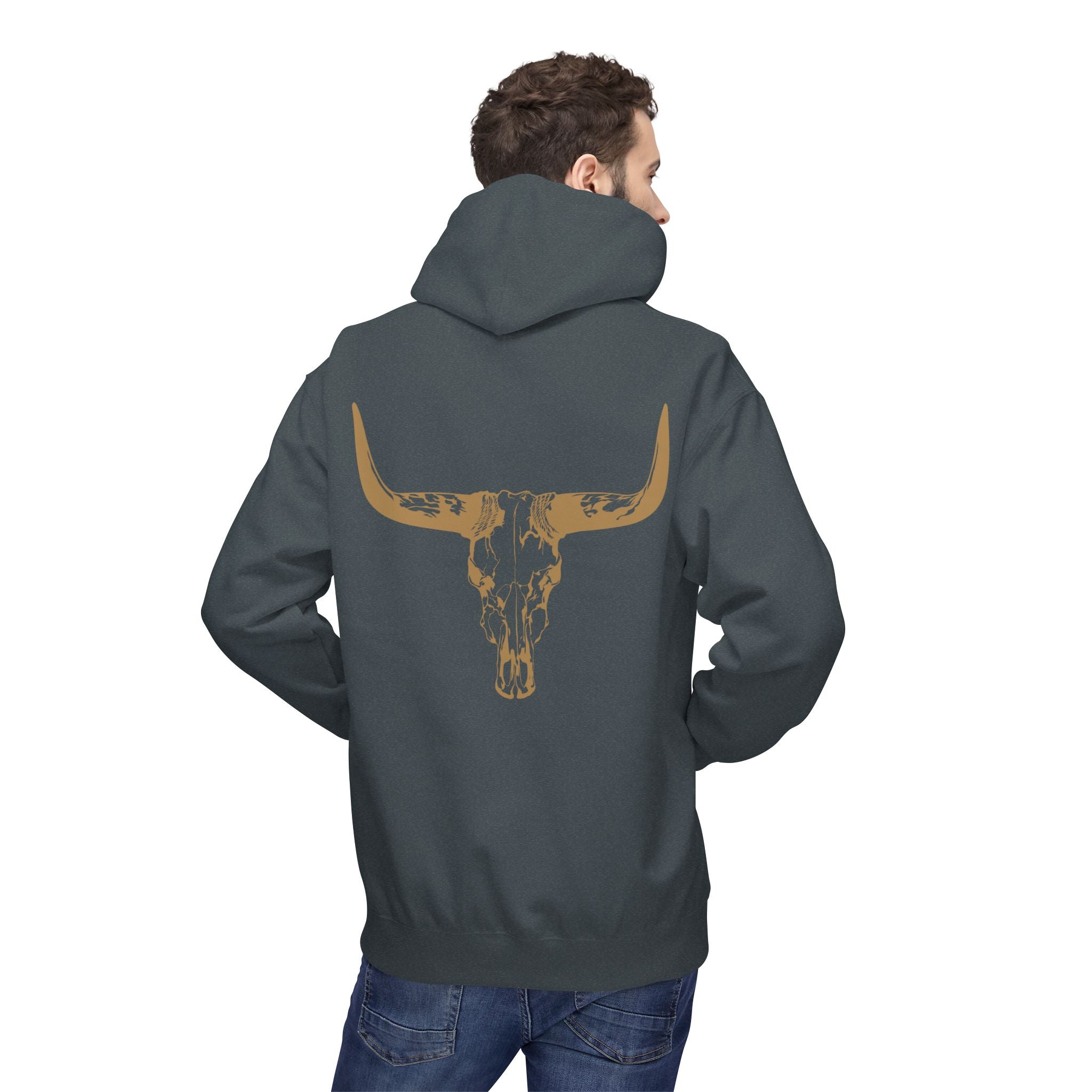 Distressed Gold Longhorn Skull Graphic Hoodie | No B.S. Collection