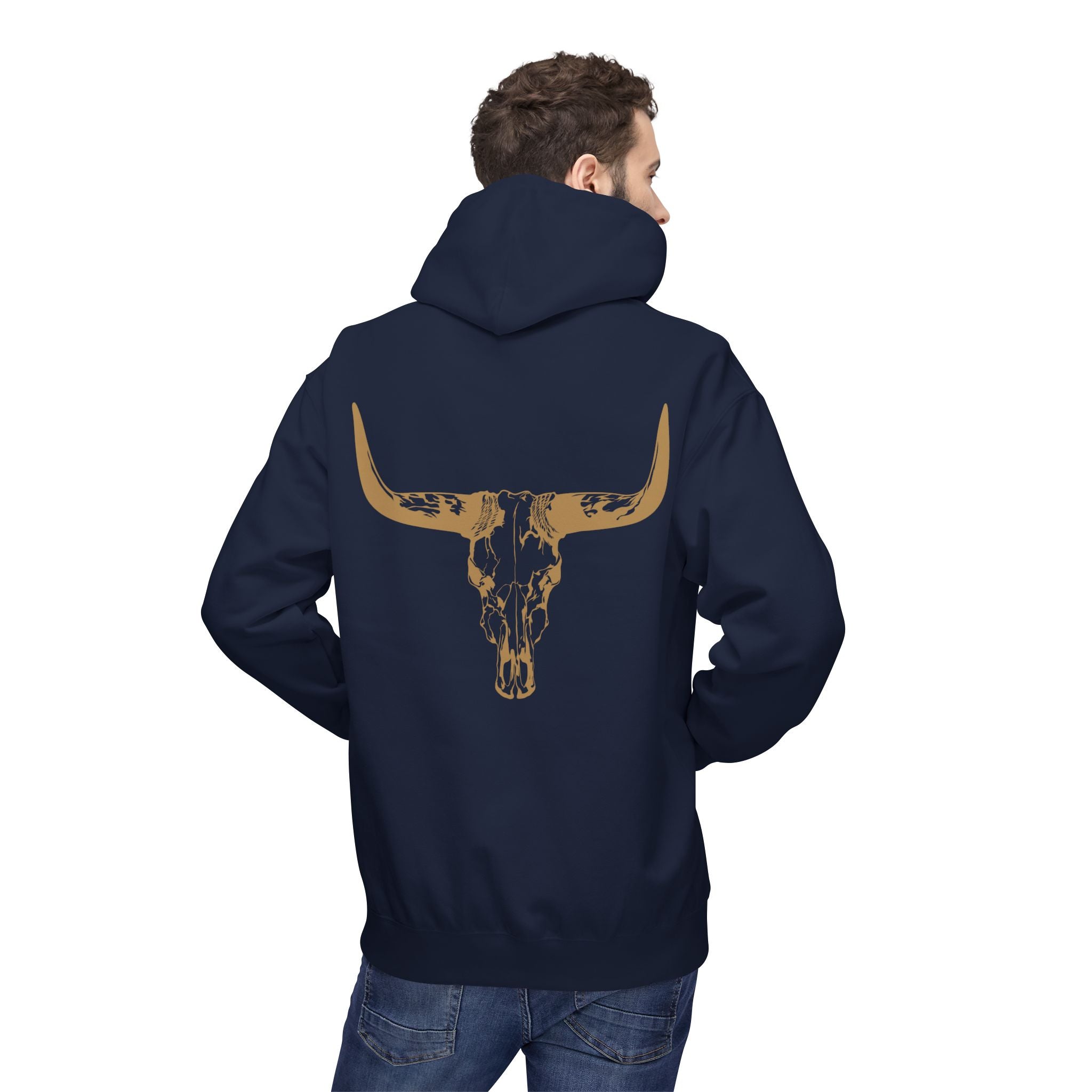 Distressed Gold Longhorn Skull Graphic Hoodie | No B.S. Collection