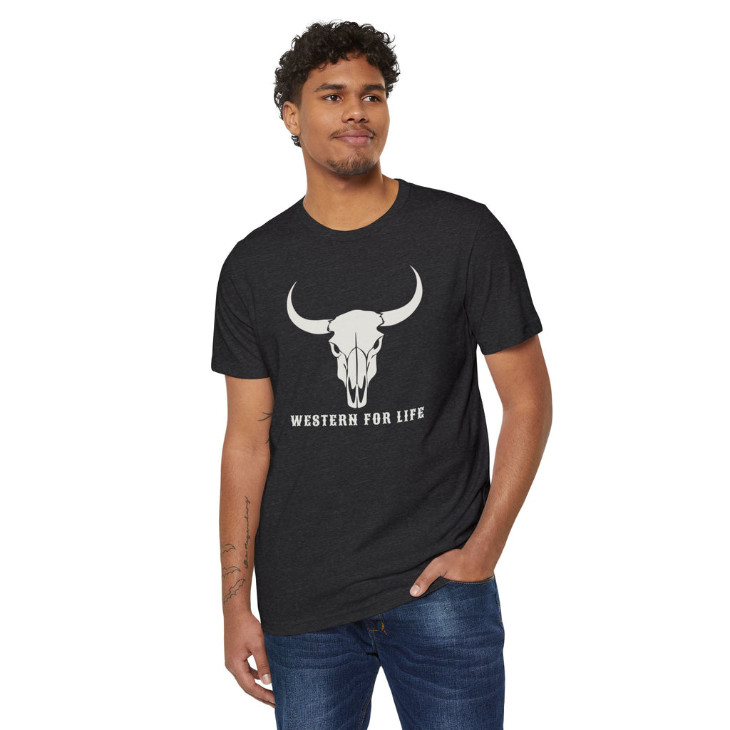 Western For Life T‑Shirt — Vintage Longhorn Skull Graphic Tee