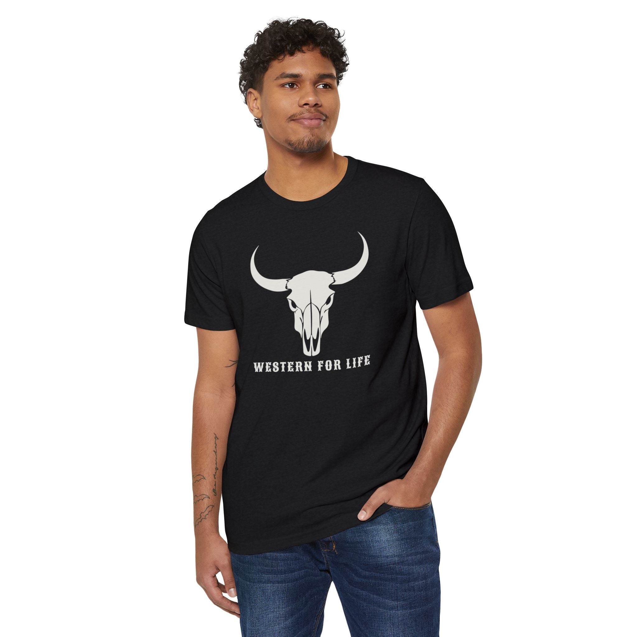 Western For Life T‑Shirt — Vintage Longhorn Skull Graphic Tee
